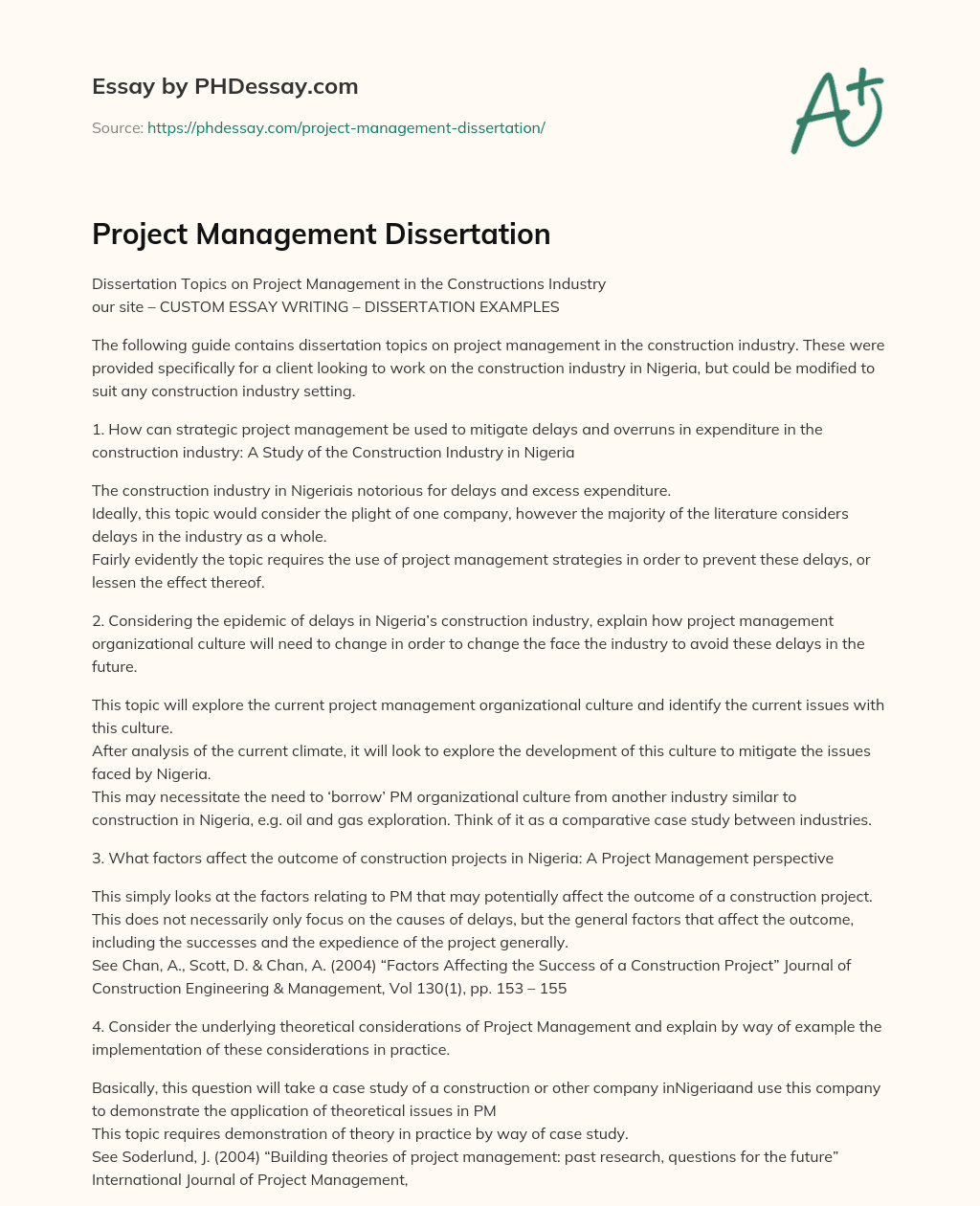 dissertation on project management pdf
