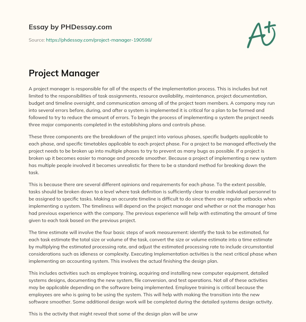 Project Manager essay