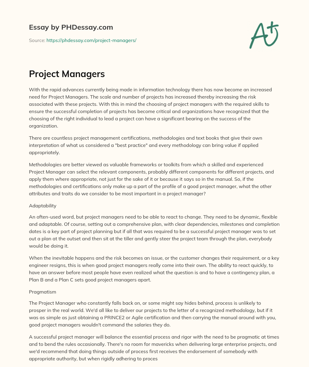 Project Managers essay