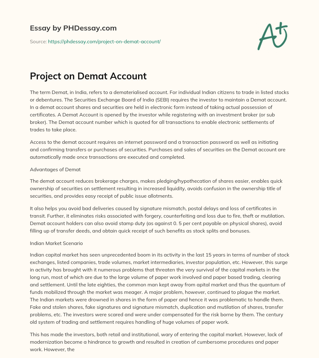 Project on Demat Account essay