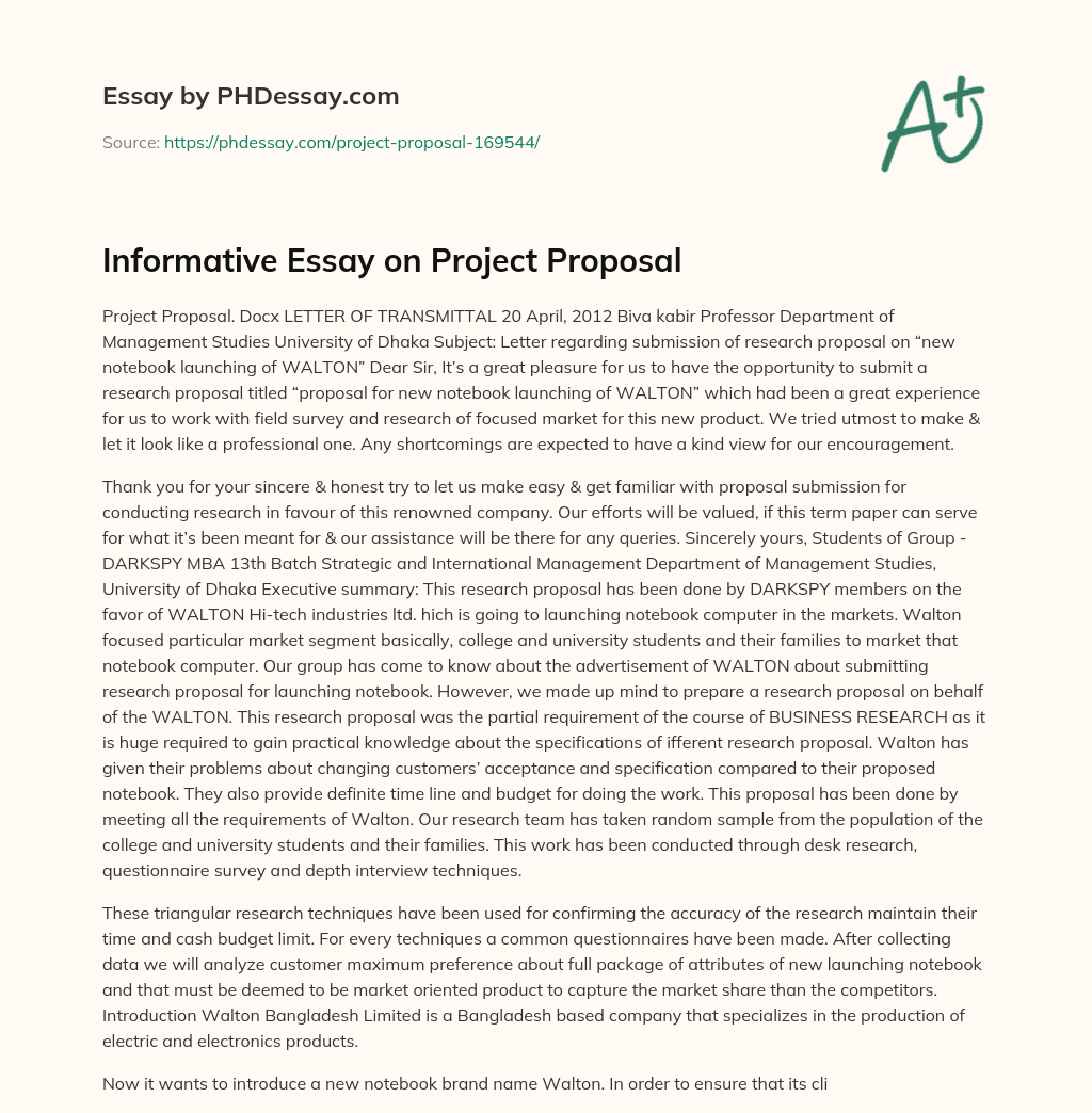 Informative Essay on Project Proposal essay