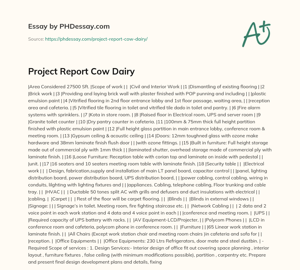 Project Report Cow Dairy essay
