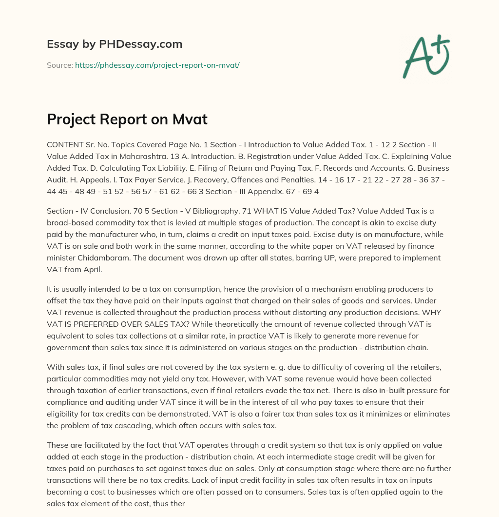 Project Report on Mvat essay