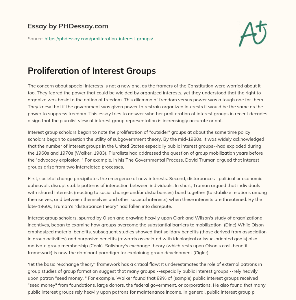 Proliferation of Interest Groups essay