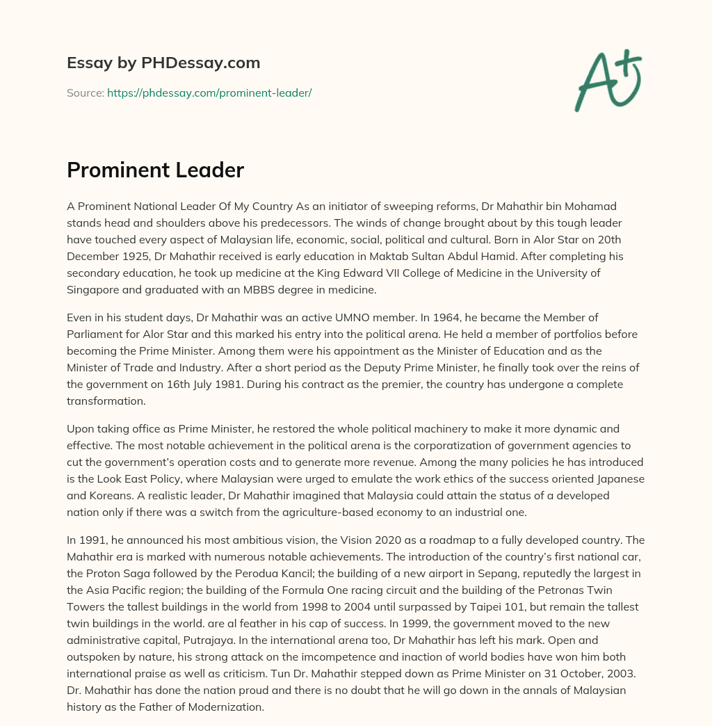 Prominent Leader essay