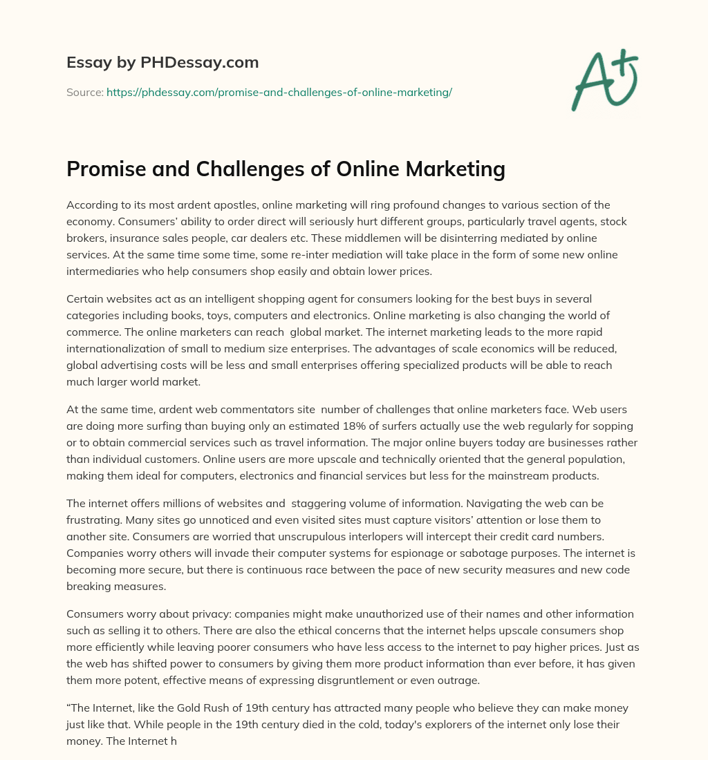 Promise and Challenges of Online Marketing essay