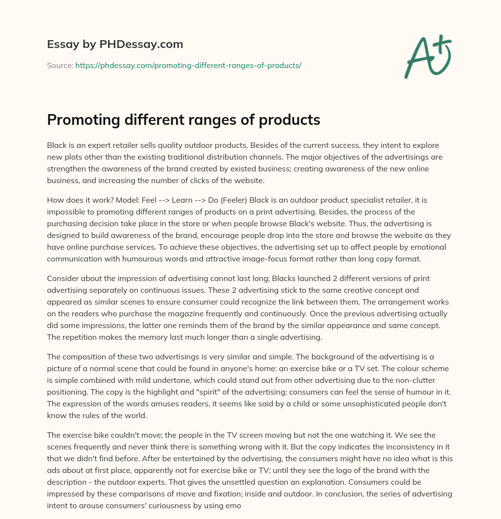 Promoting different ranges of products essay