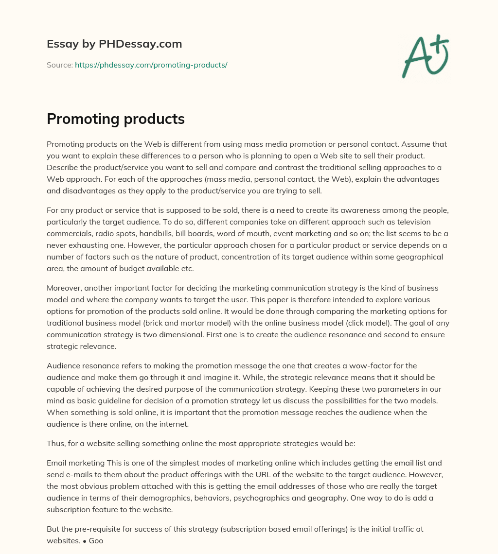 Promoting products essay