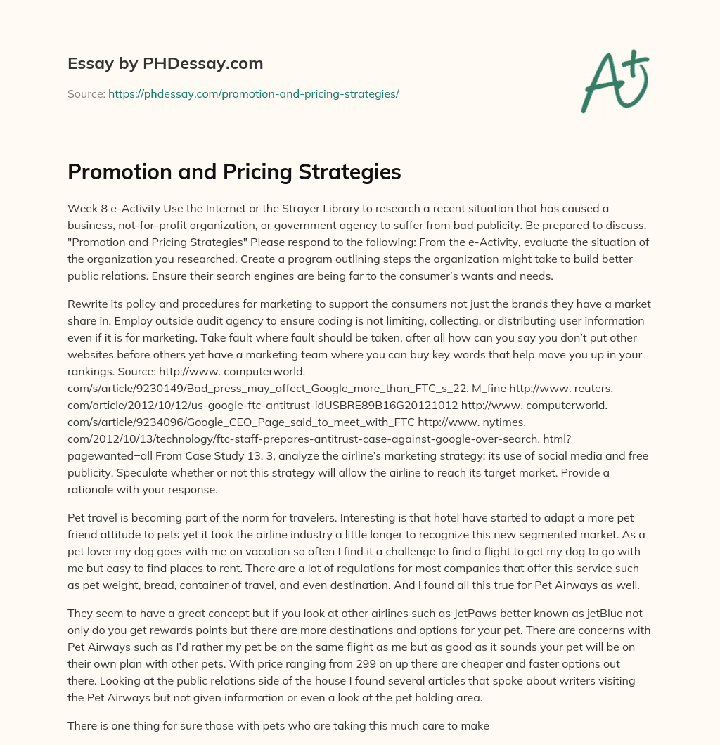 Promotion and Pricing Strategies essay