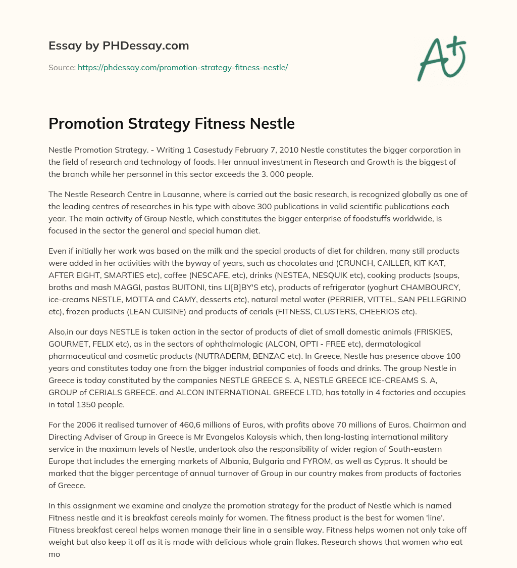 Promotion Strategy Fitness Nestle essay
