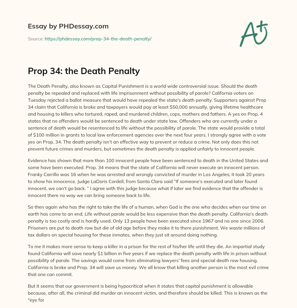 Prop 34: the Death Penalty essay