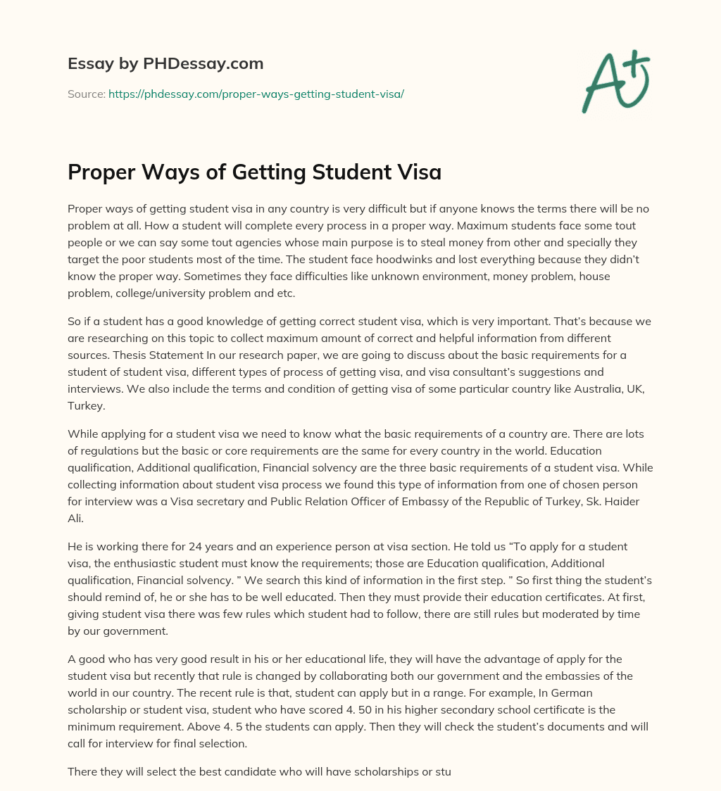 Proper Ways of Getting Student Visa essay