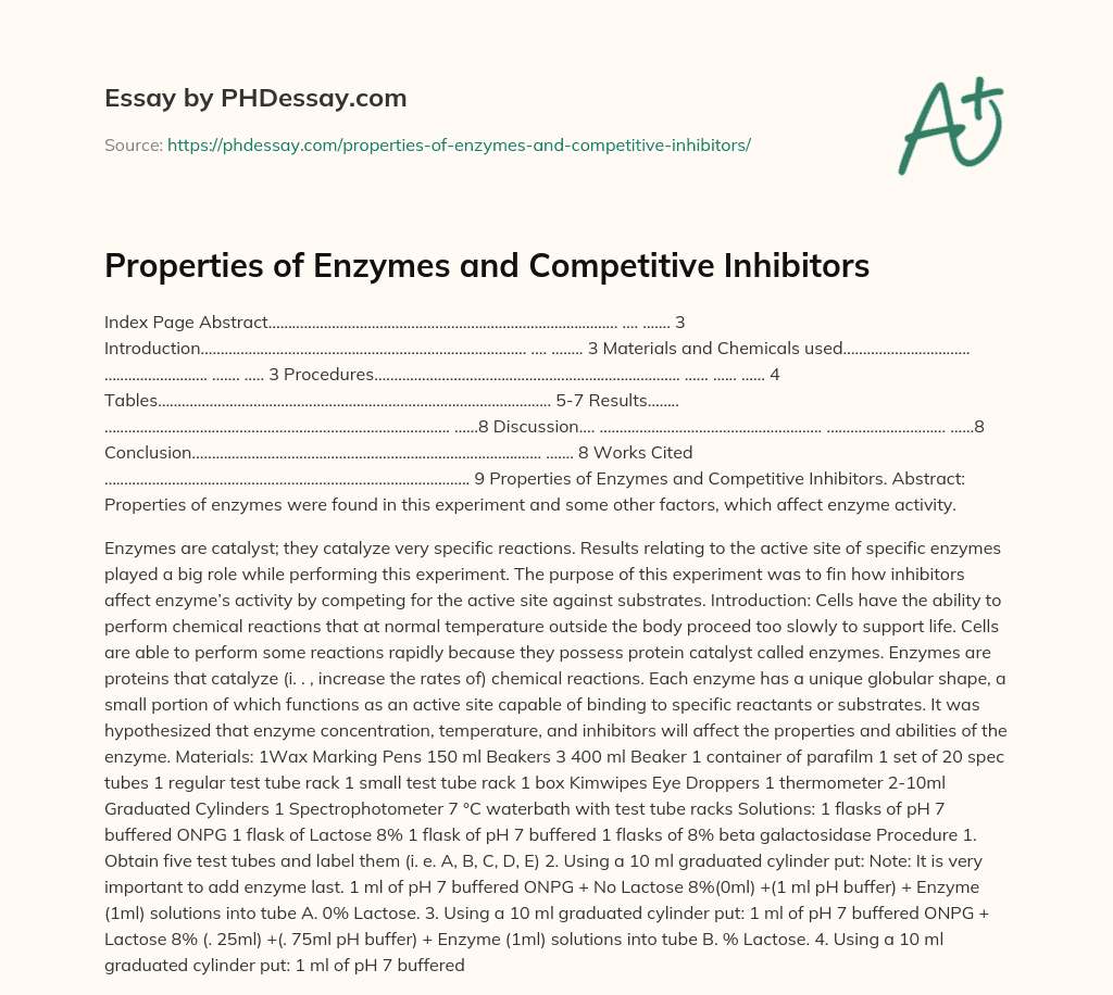 Properties of Enzymes and Competitive Inhibitors essay