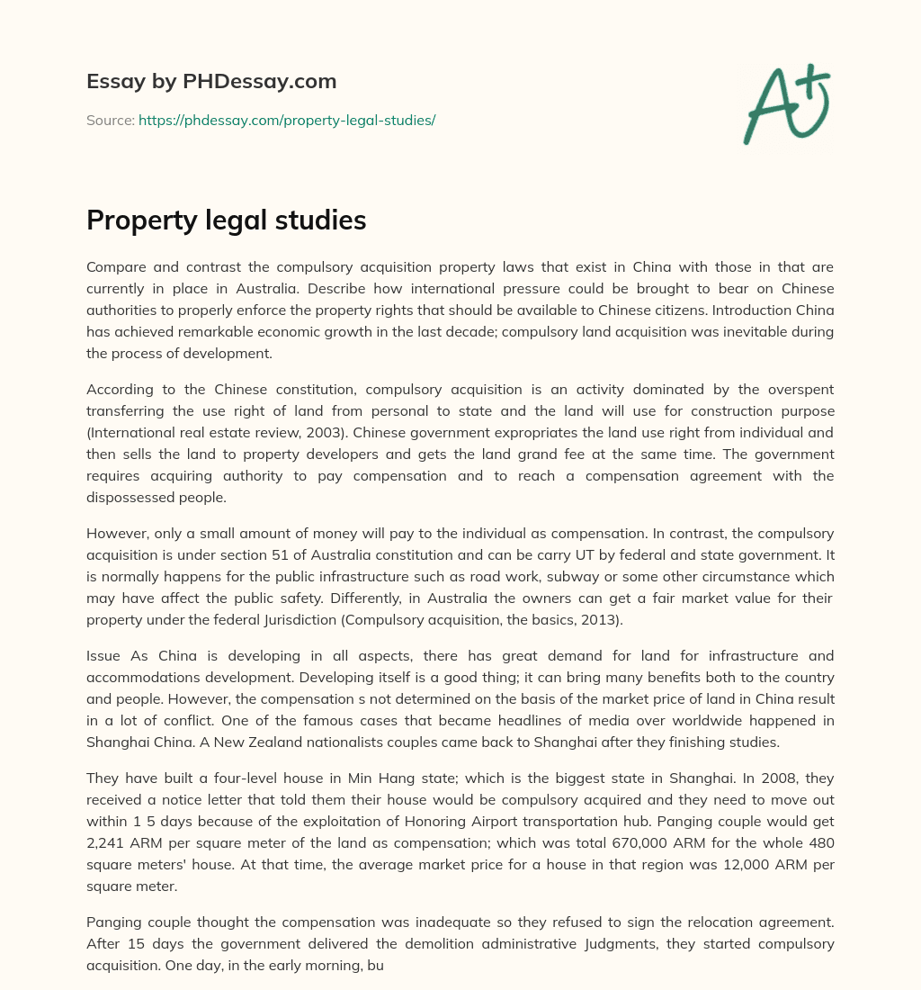 Property legal studies essay