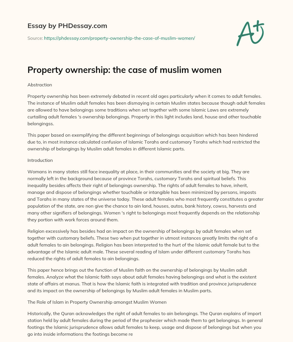 Property ownership: the case of muslim women essay