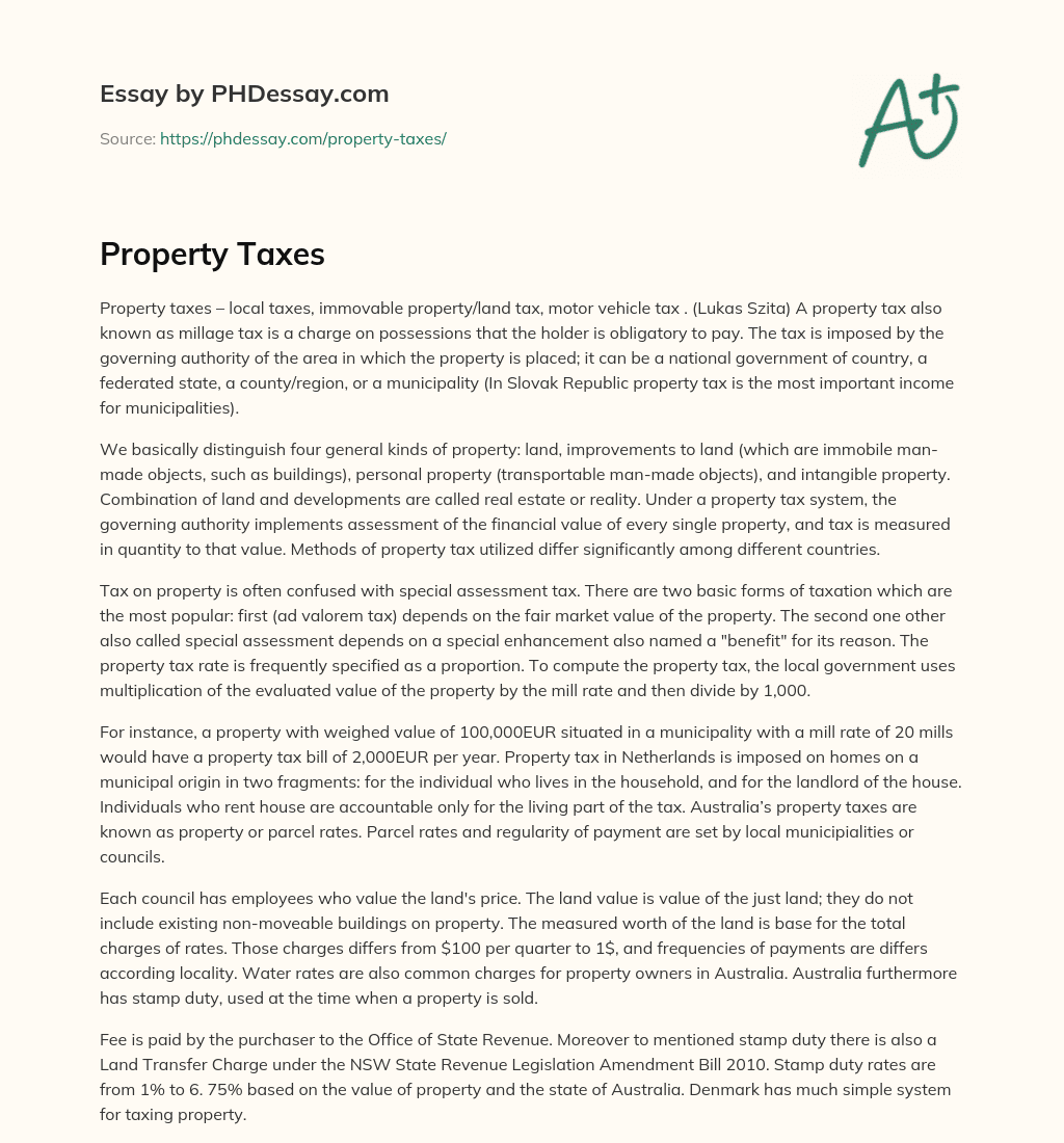Property Taxes essay