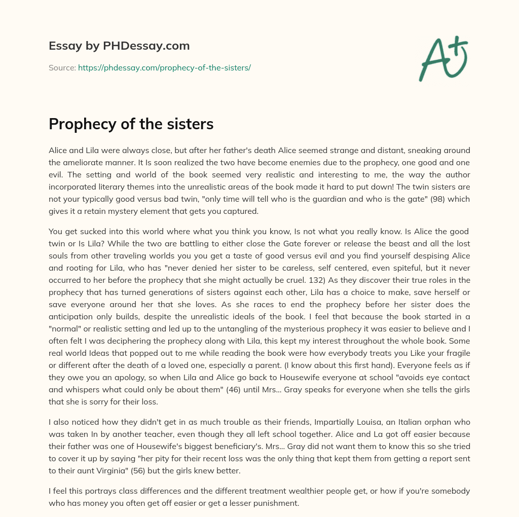 Prophecy of the sisters essay