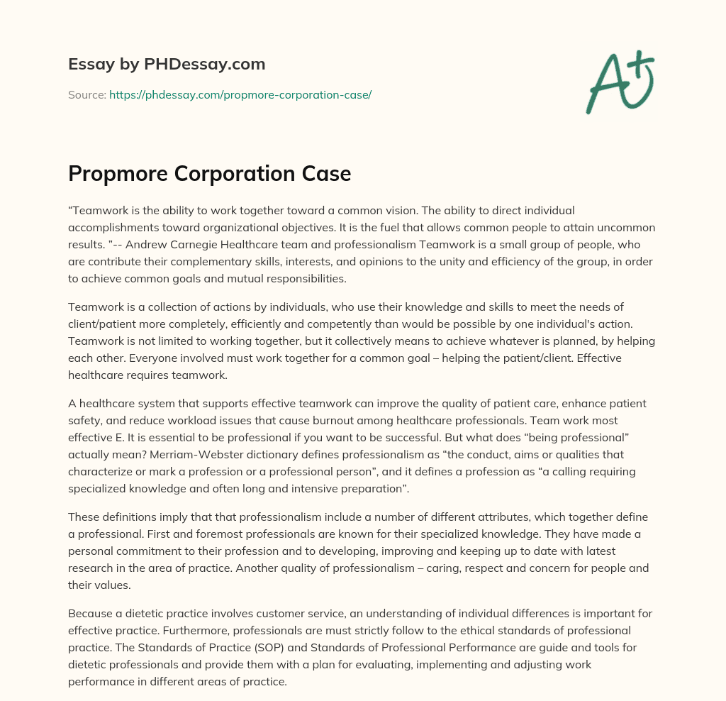 Propmore Corporation Case essay