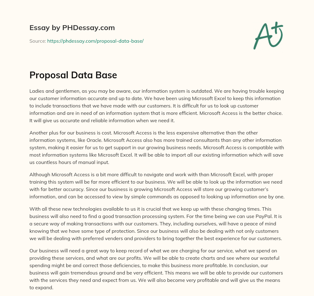 Proposal Data Base essay
