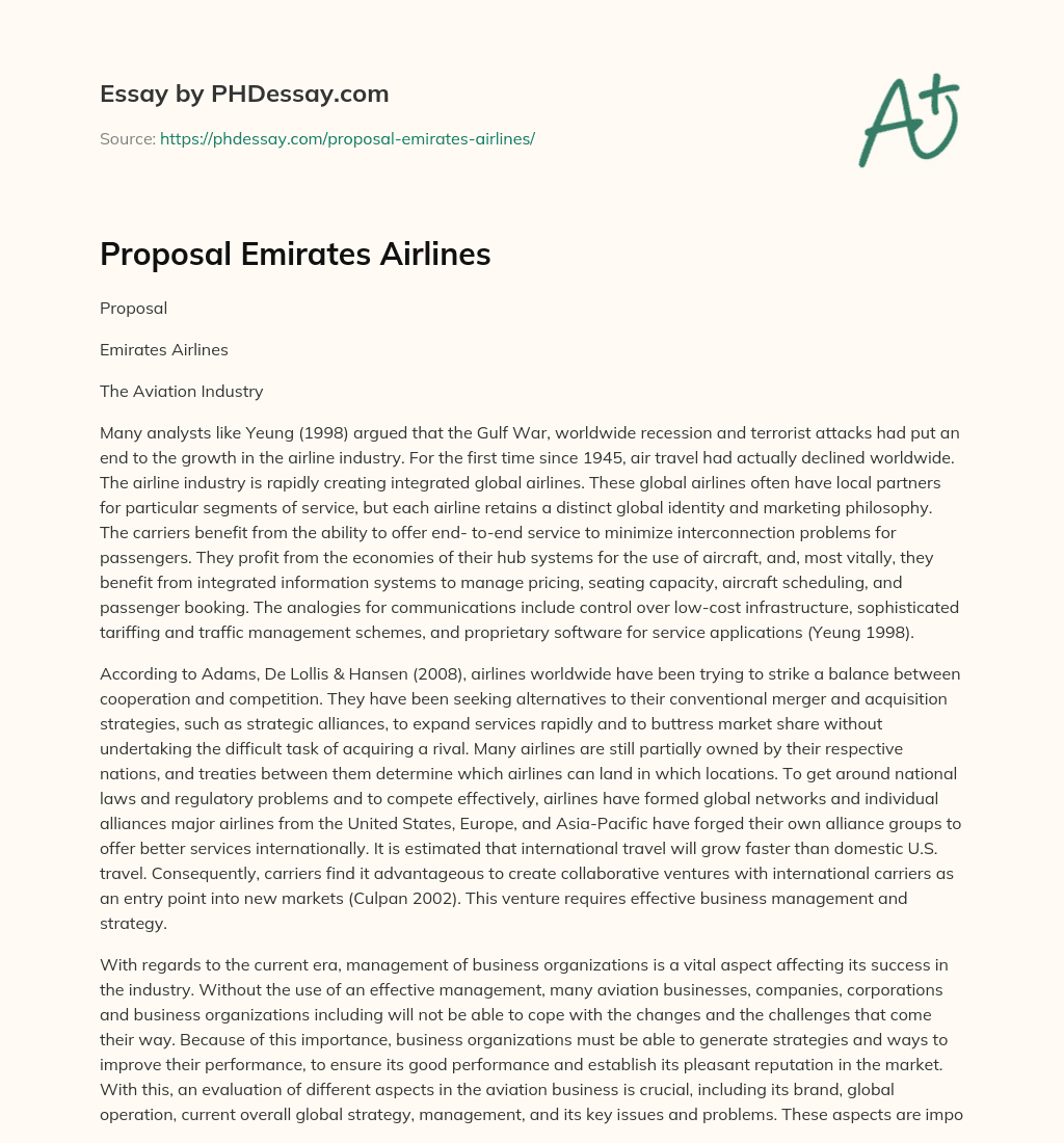 Proposal Emirates Airlines essay