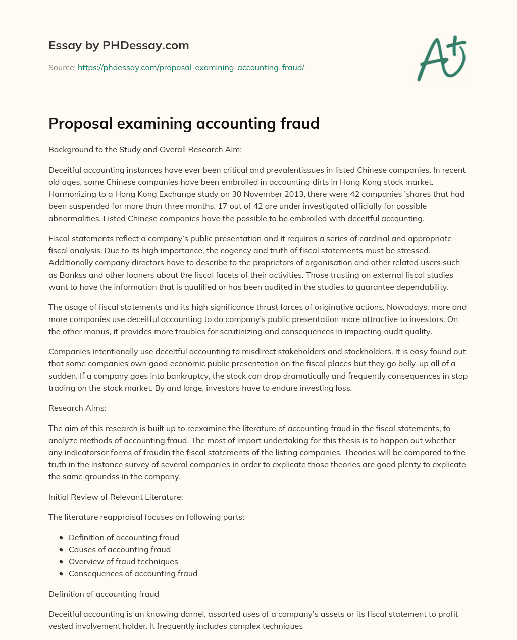 Proposal examining accounting fraud essay