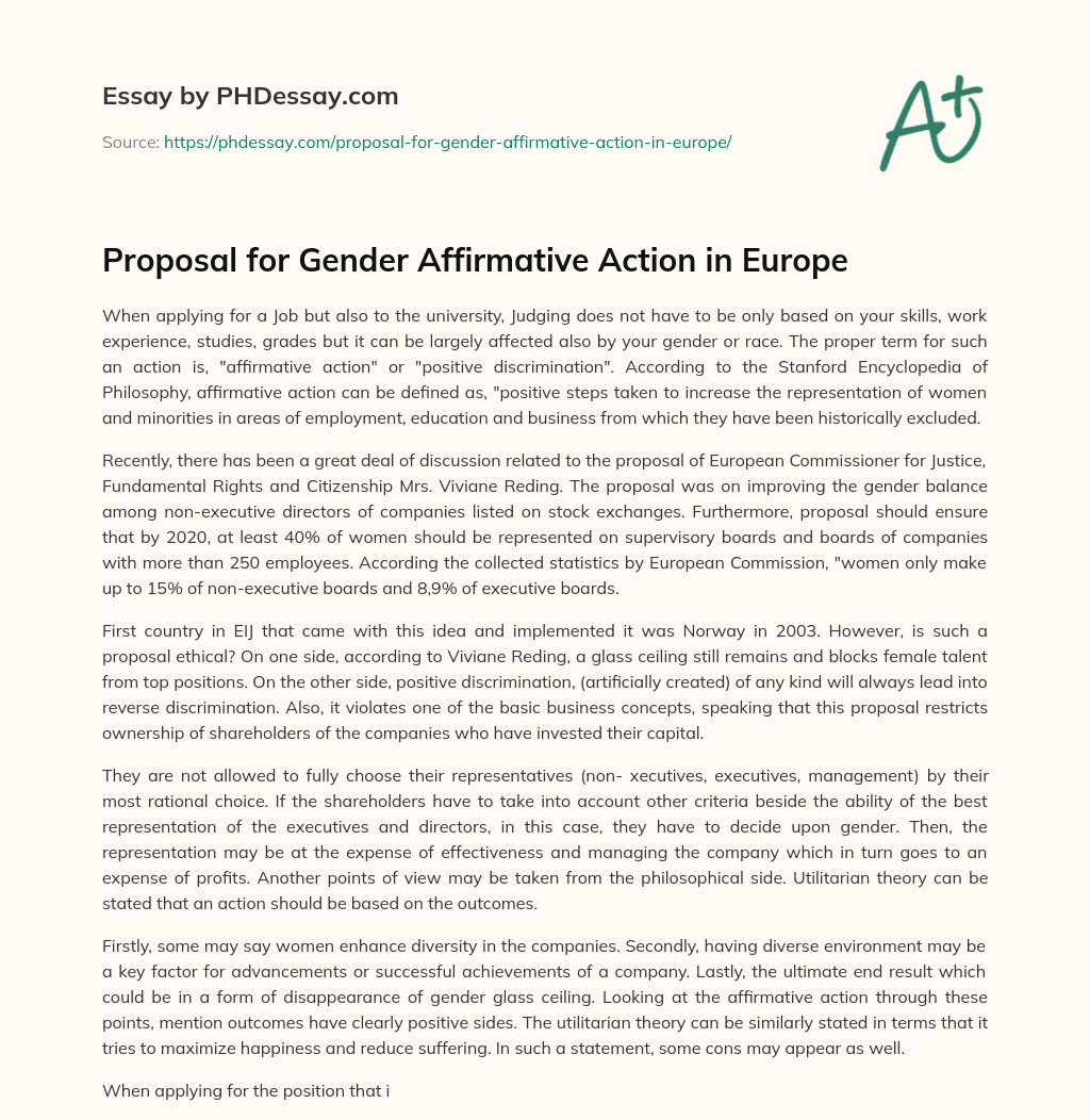 Proposal for Gender Affirmative Action in Europe essay