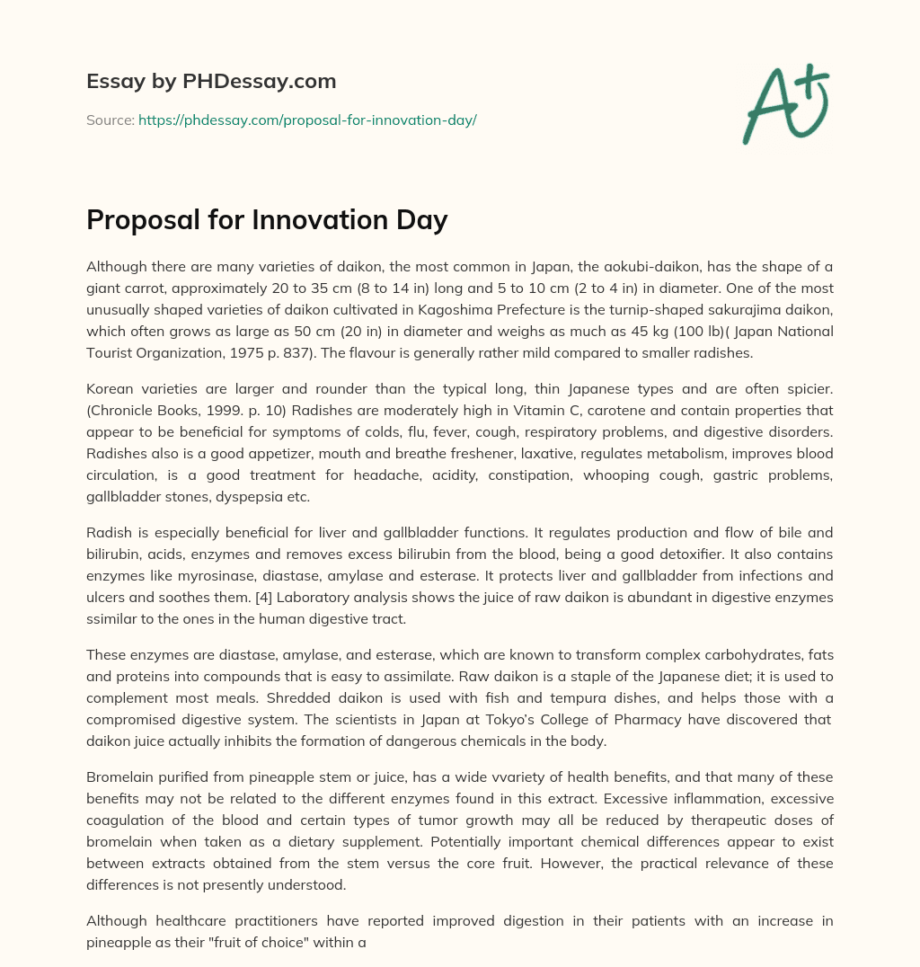 Proposal for Innovation Day essay