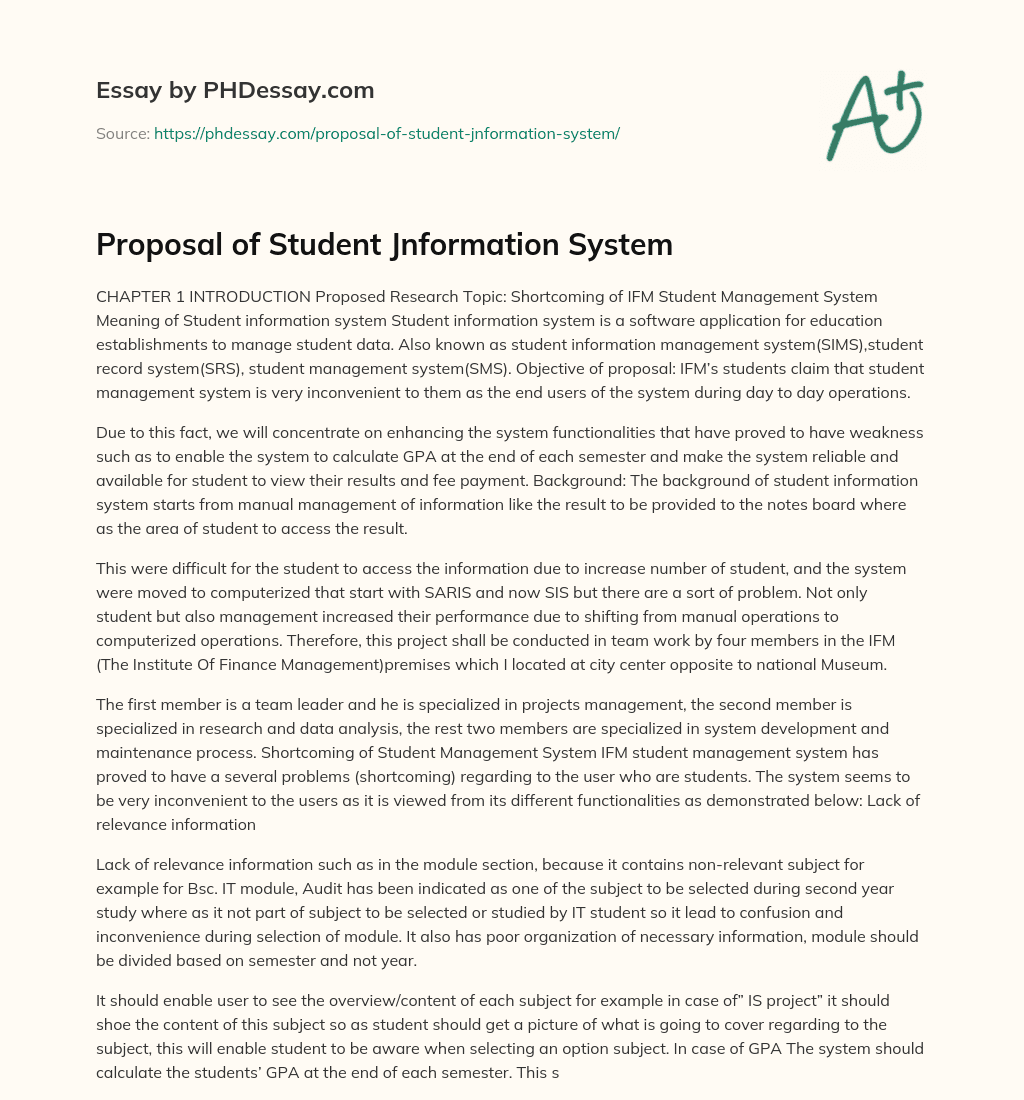 Proposal of Student Jnformation System essay