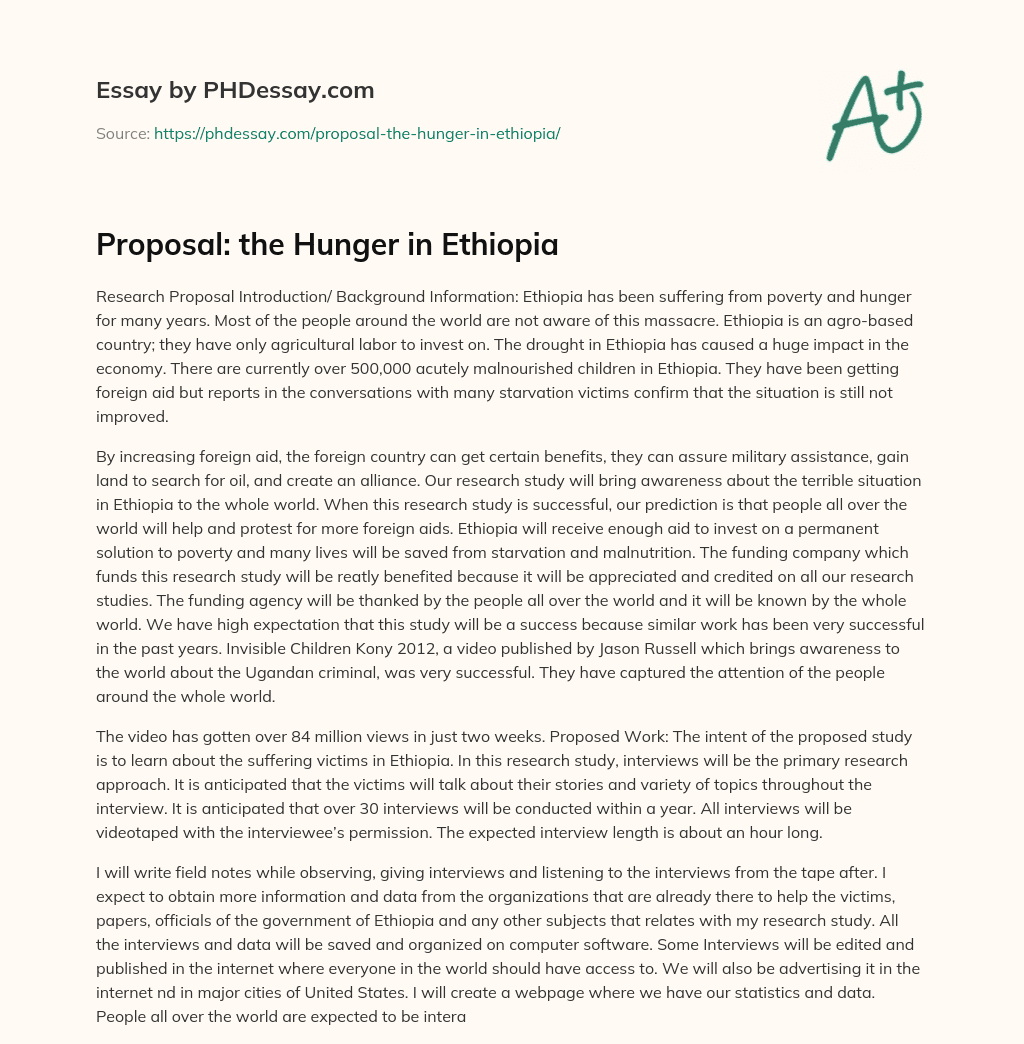 Proposal: the Hunger in Ethiopia essay