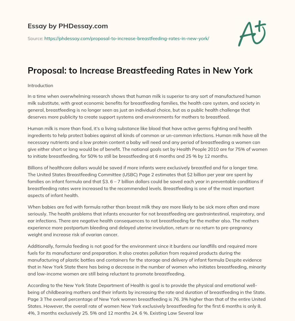 Proposal: to Increase Breastfeeding Rates in New York essay
