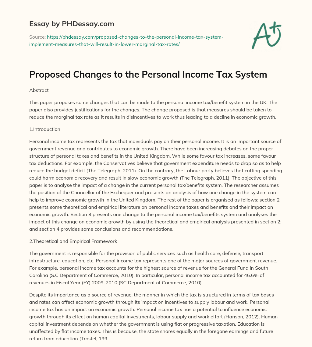 Proposed Changes to the Personal Income Tax System essay