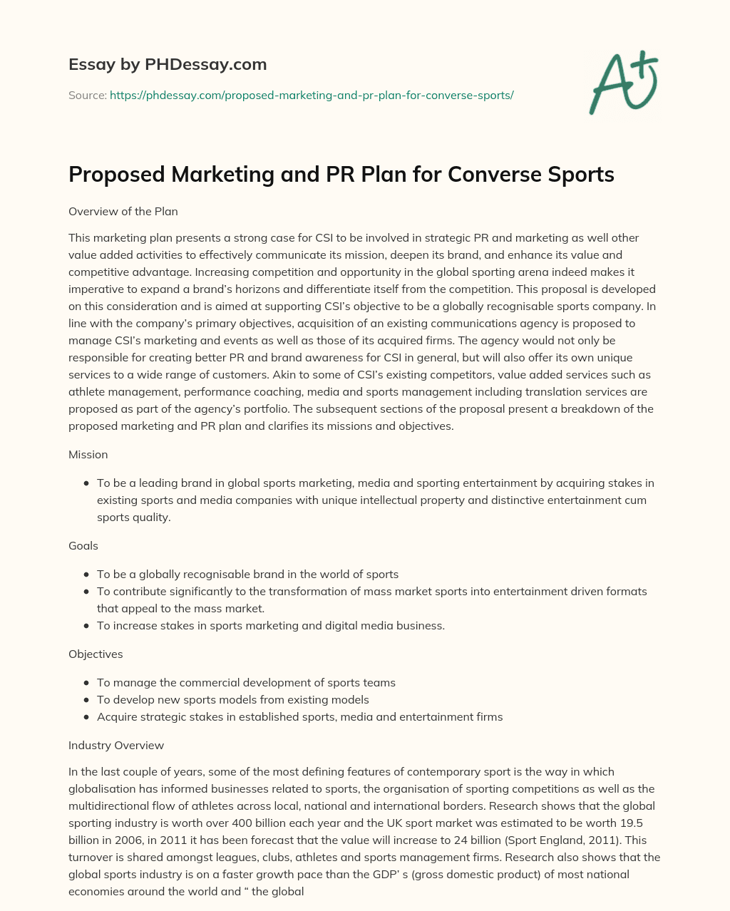 Proposed Marketing and PR Plan for Converse Sports essay