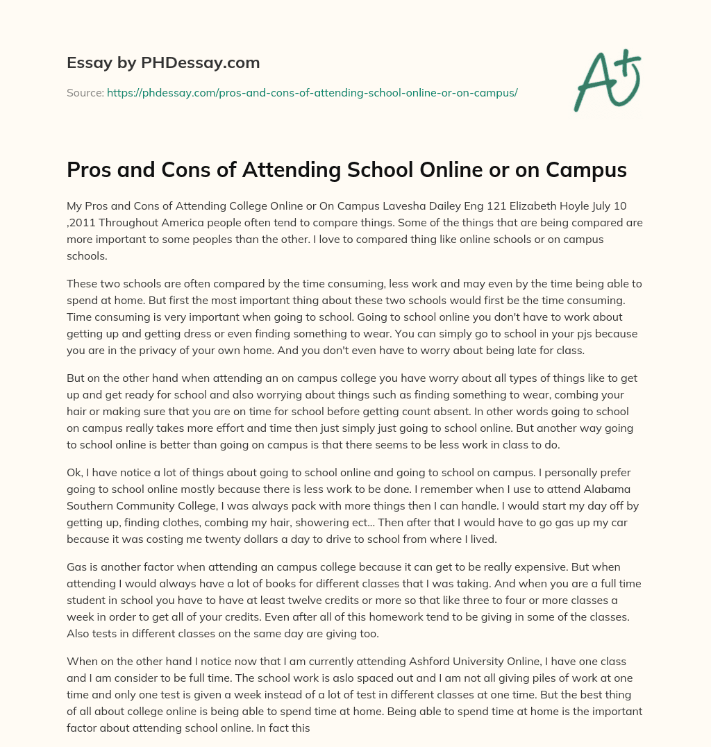 Pros and Cons of Attending School Online or on Campus essay