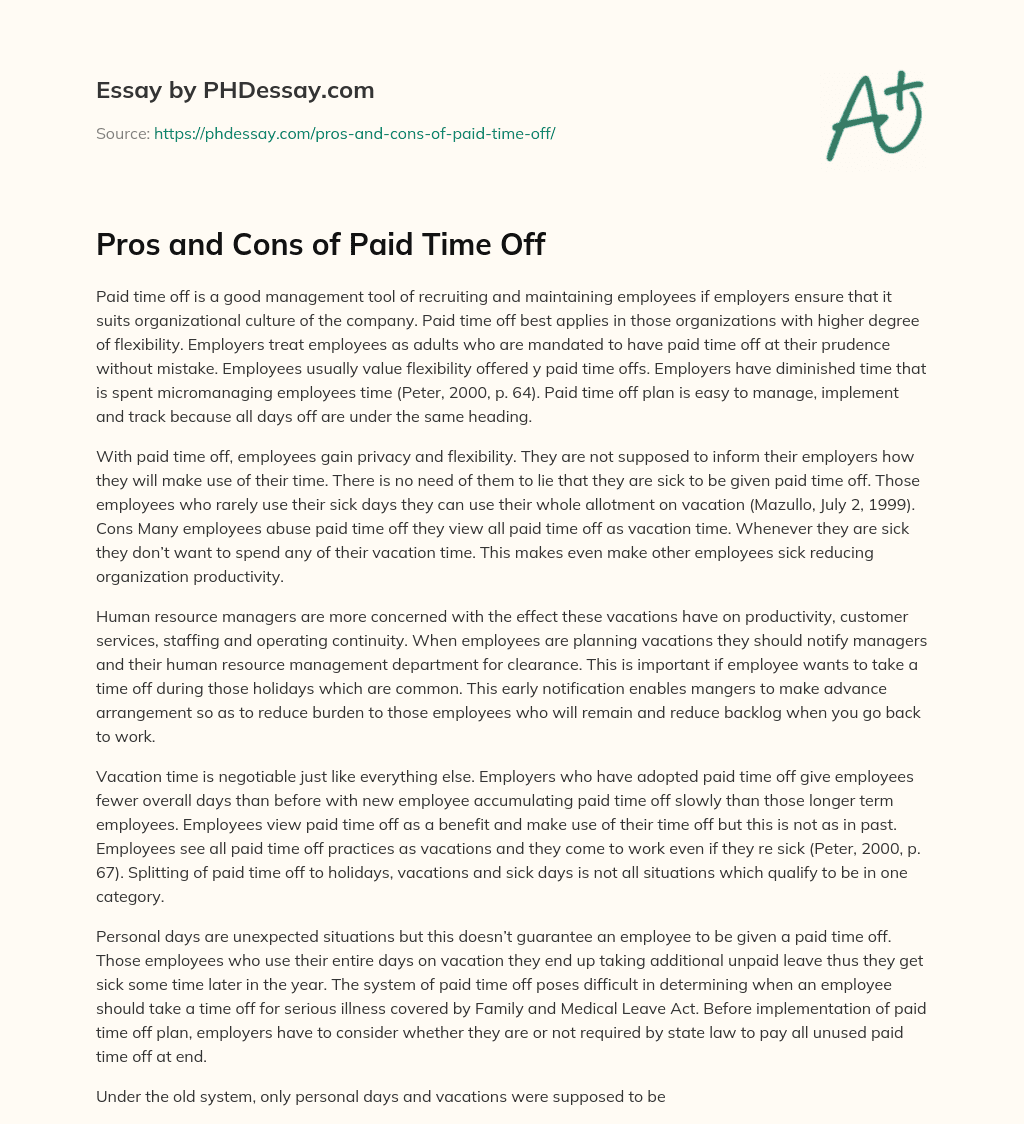 Pros and Cons of Paid Time Off essay
