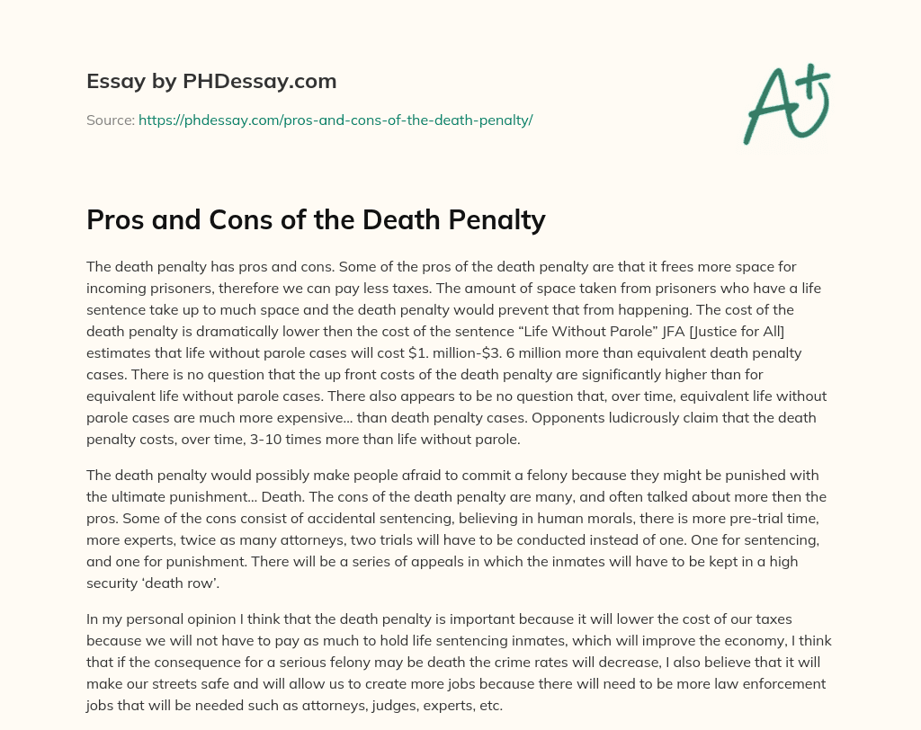 pros and cons of the death penalty essay