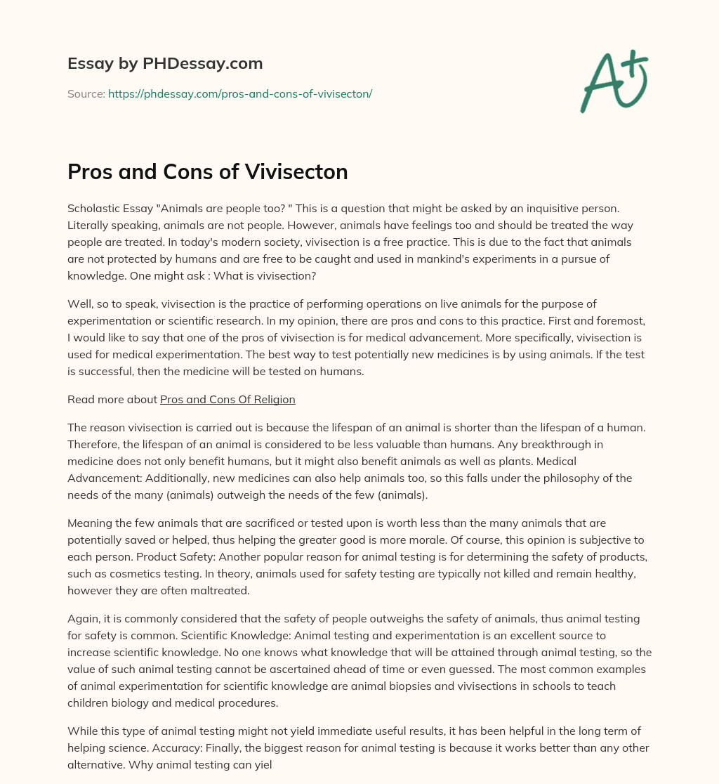 Pros and Cons of Vivisecton essay