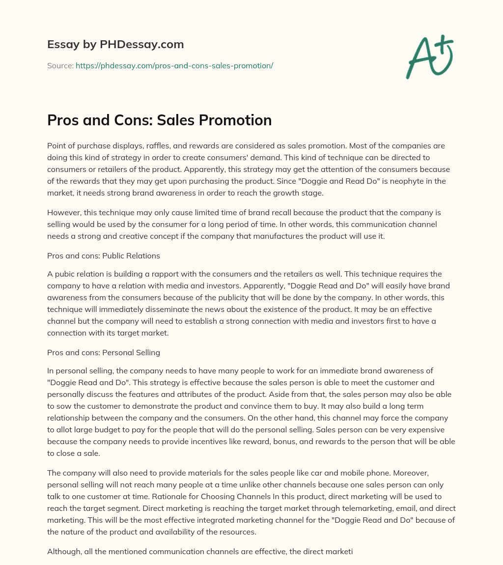 Pros and Cons: Sales Promotion essay