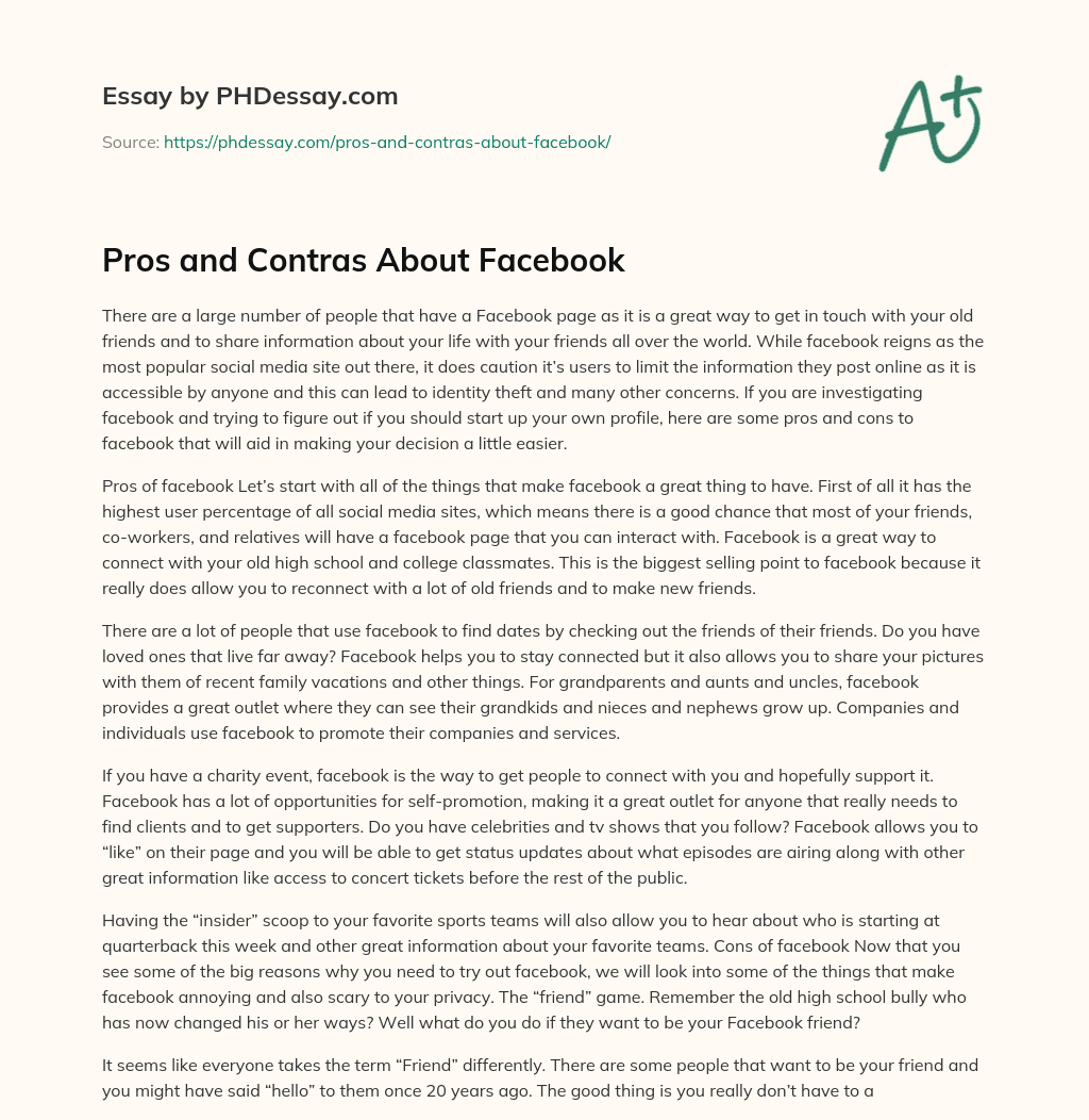 Pros and Contras About Facebook essay
