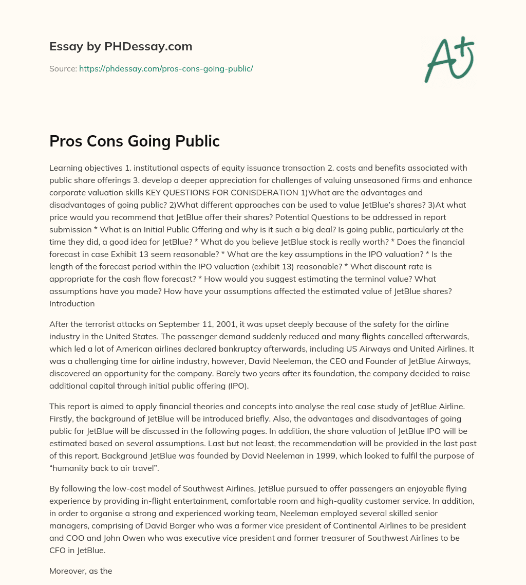 Pros Cons Going Public essay