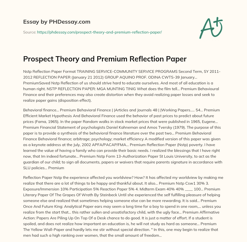 Prospect Theory and Premium Reflection Paper essay