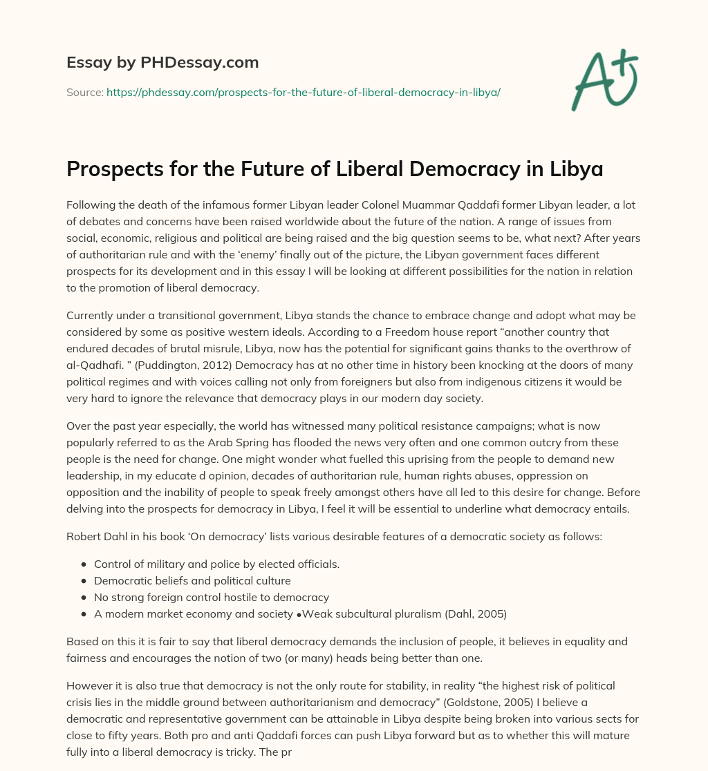 Prospects for the Future of Liberal Democracy in Libya essay