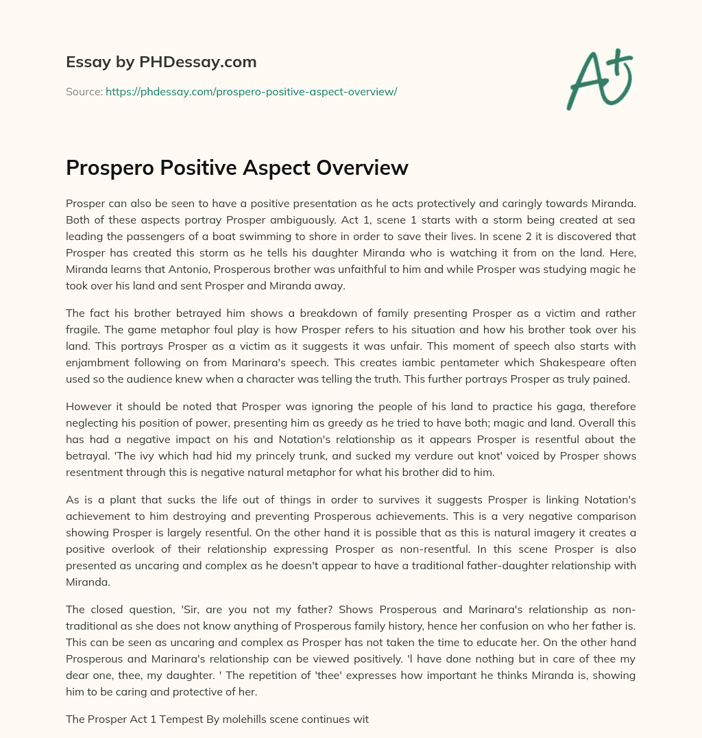 Prospero Positive Aspect Overview essay