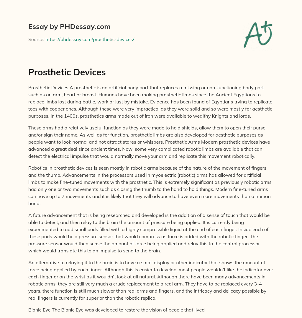 Prosthetic Devices essay