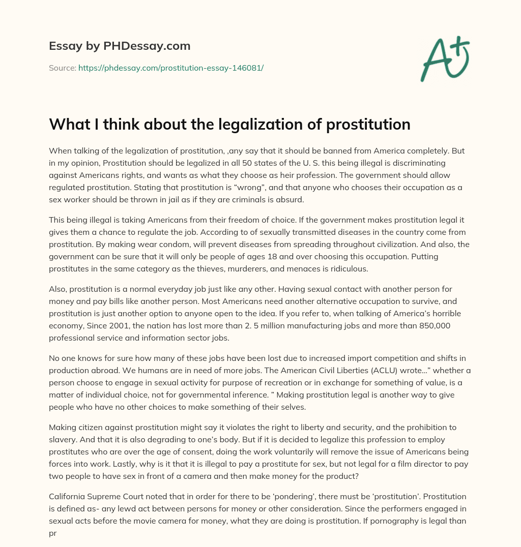 What I think about the legalization of prostitution essay