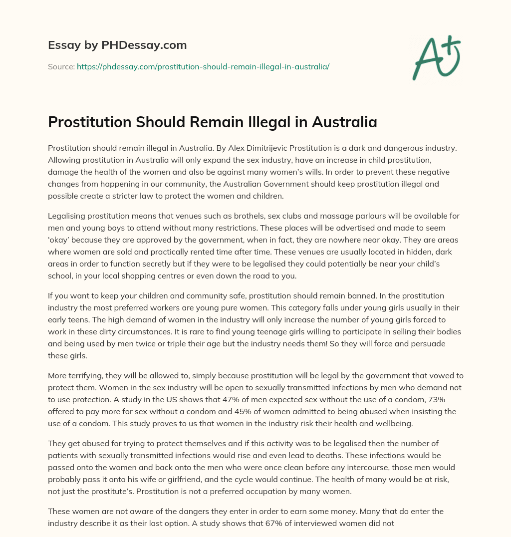 Prostitution Should Remain Illegal in Australia essay
