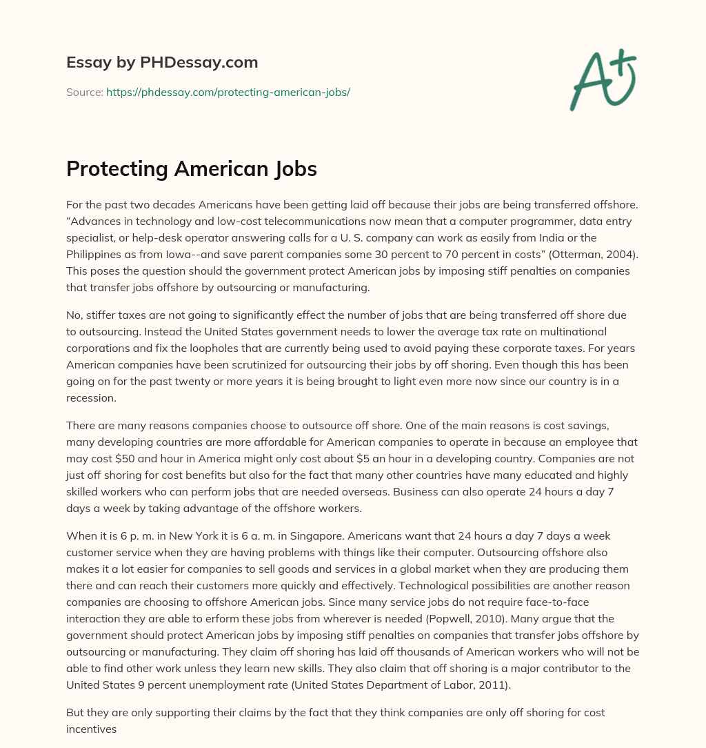 Protecting American Jobs essay