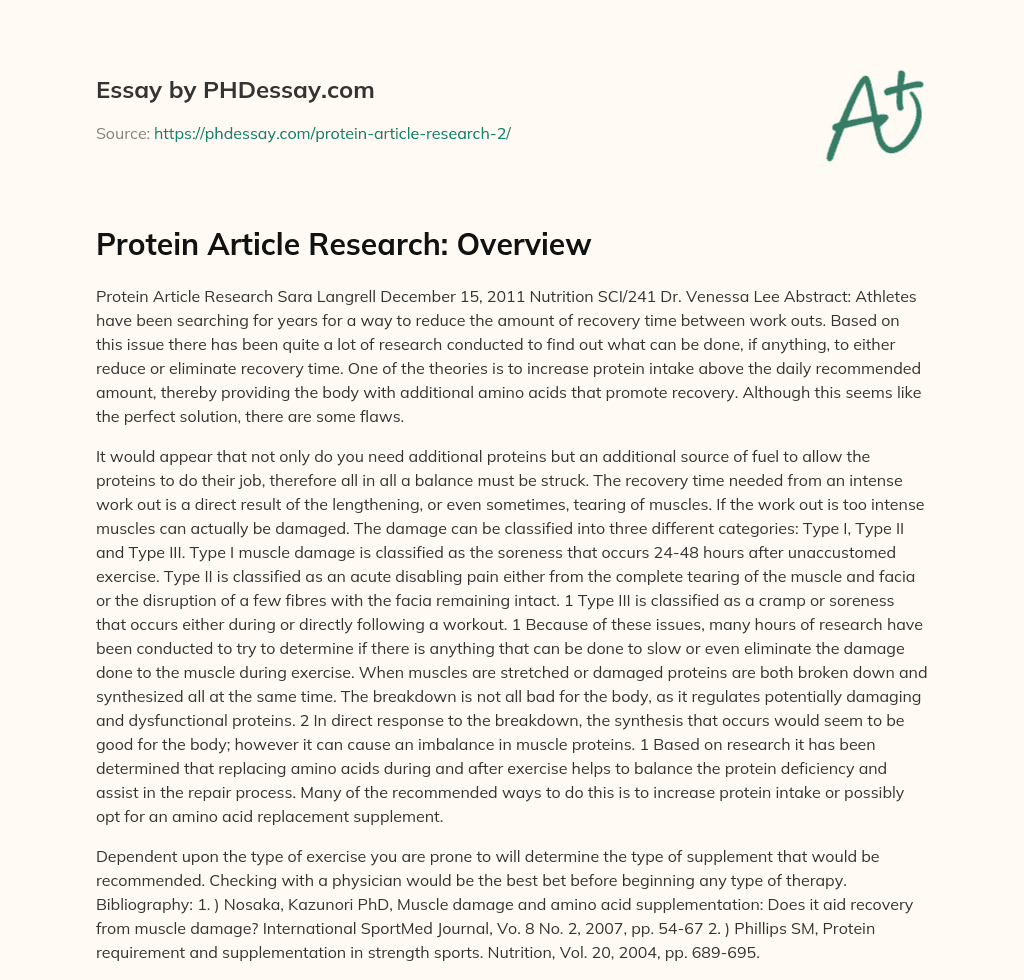 Protein Article Research: Overview essay