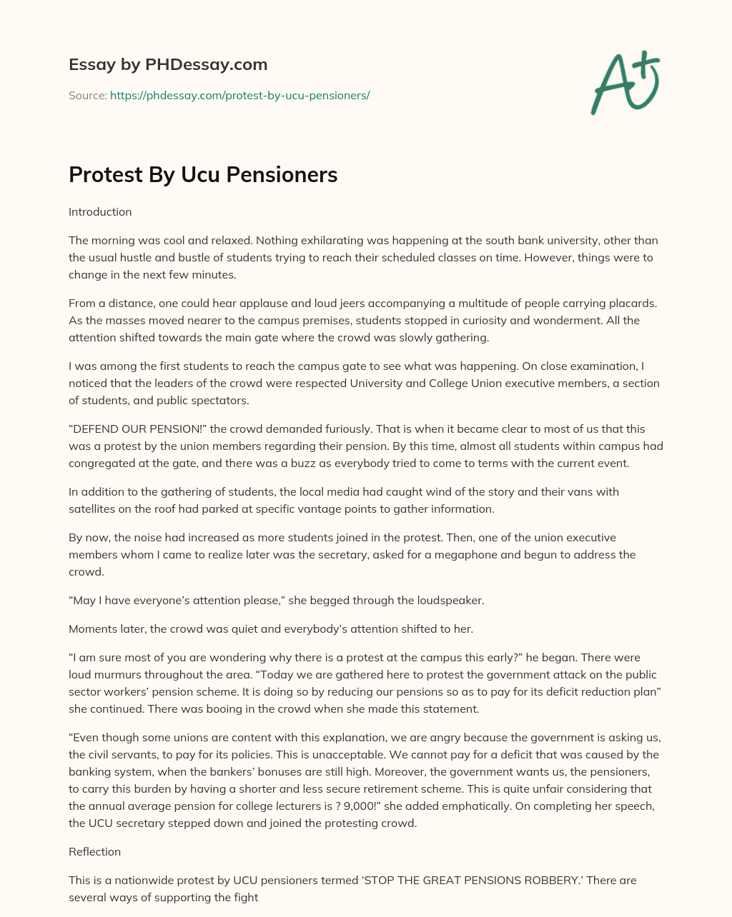 Protest By Ucu Pensioners essay