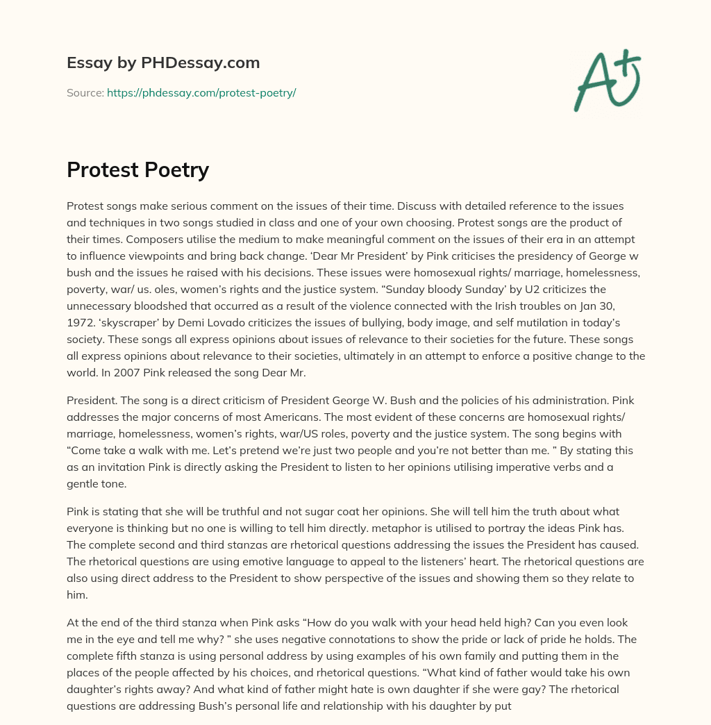 Protest Poetry essay