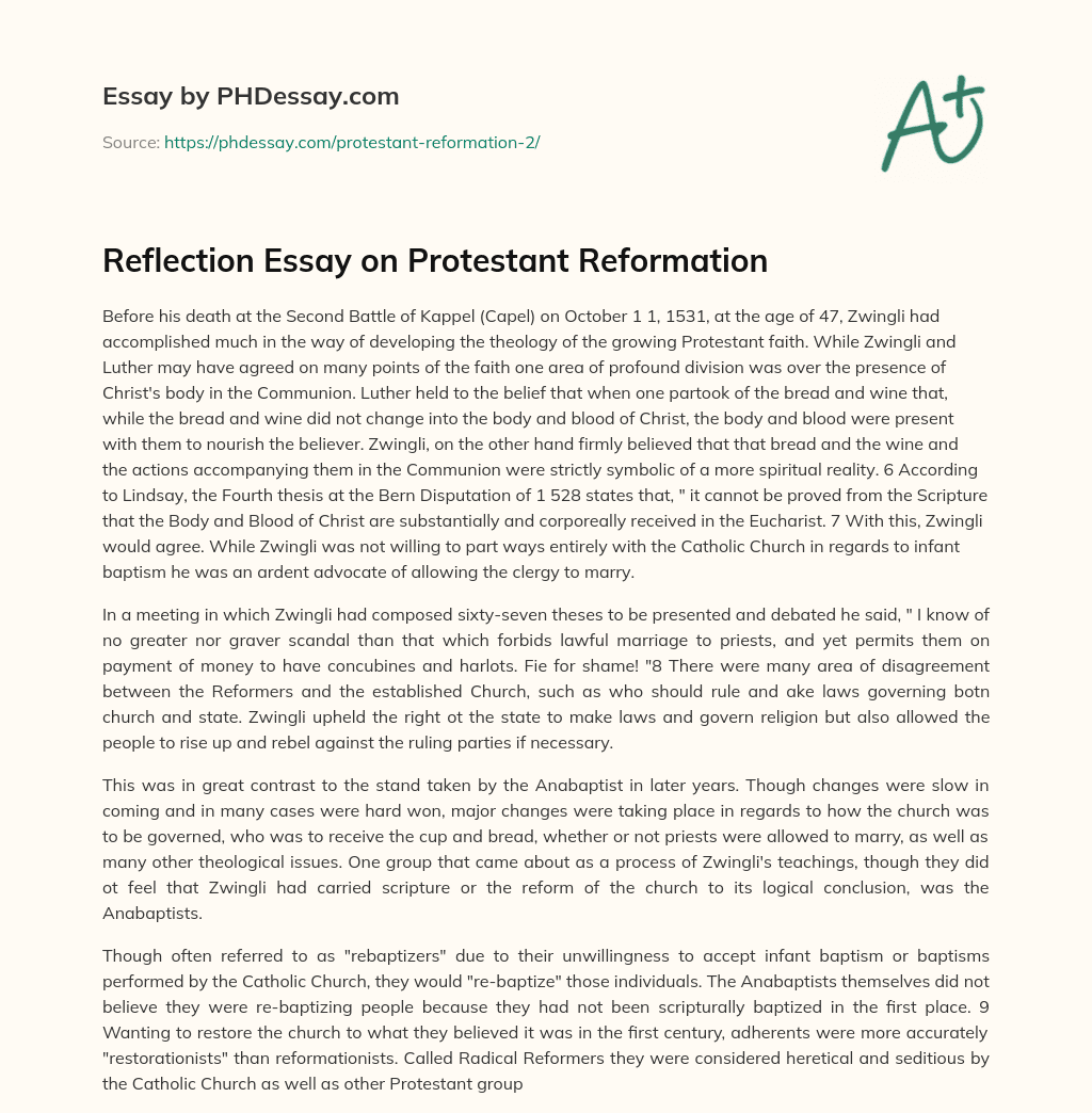 Reflection Essay on Protestant Reformation essay
